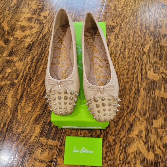 Sam Edelman Spiked Ballet Flats. Leather. Monet Studded Cap Toe. Sand. Size 7. - Picture 6 of 13